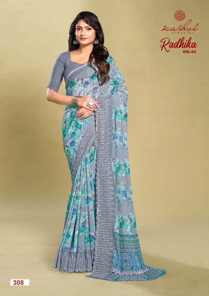 Radhika Vol 3 By Kashvi Embroidery Weightless Printed Sarees Wholesale Online	